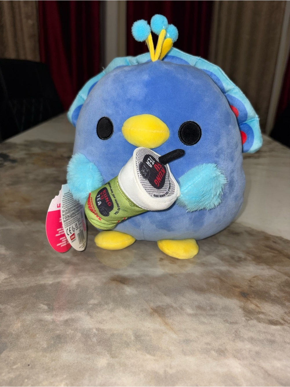 Plush Blue Bird Squeaker Toy for Small Pets - Yellow Beak & Feet